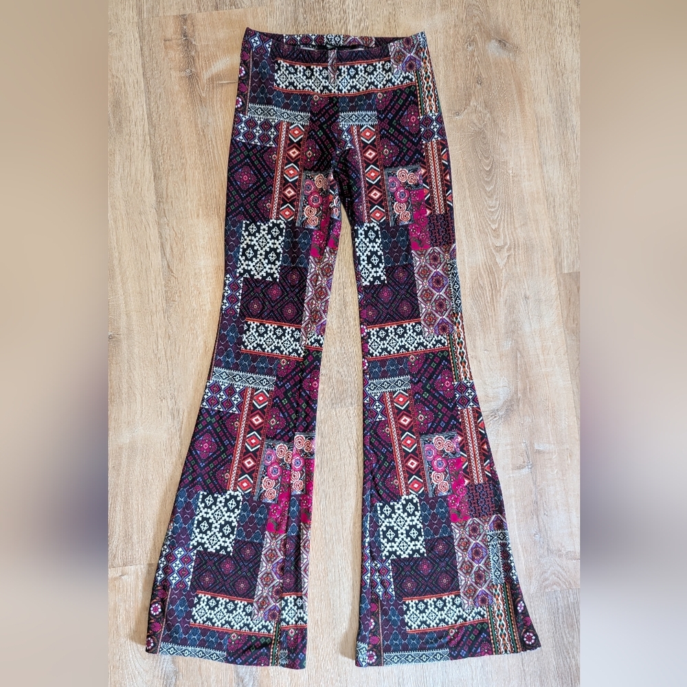 Forever 21 Multicolor Patchwork Boho Flared Stretch Pants